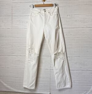 Revolve Agolde Jeans Womens Size 25 White 90's Fit Button Fly Destroyed Detail